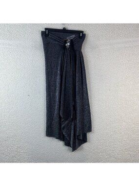 NWT Karen Zambos Women Gray Metallic Stretch Drape Asymmetrical Hem Skirt Size 0